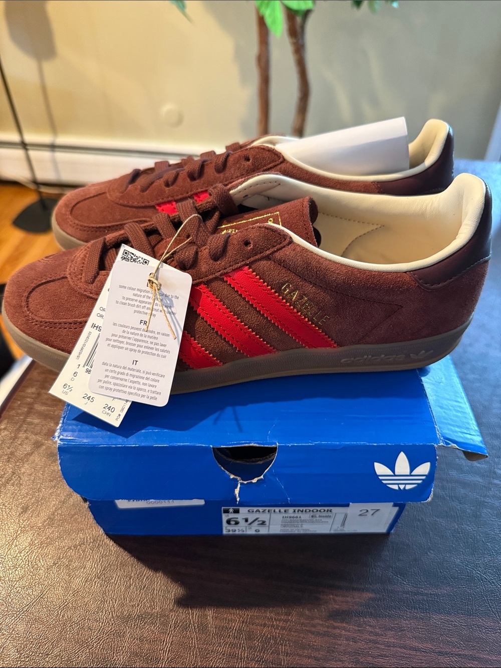 adidas Gazelle Indoor Men’s Suede Sneaker - Burgundy with Red Stripes